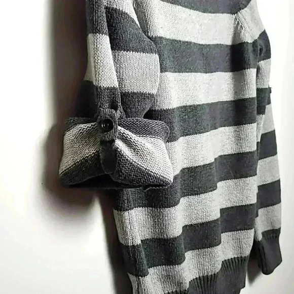 GAP Striped Cowl Neck Sweater In Black And Grey Size Medium - Picture 7 of 9
